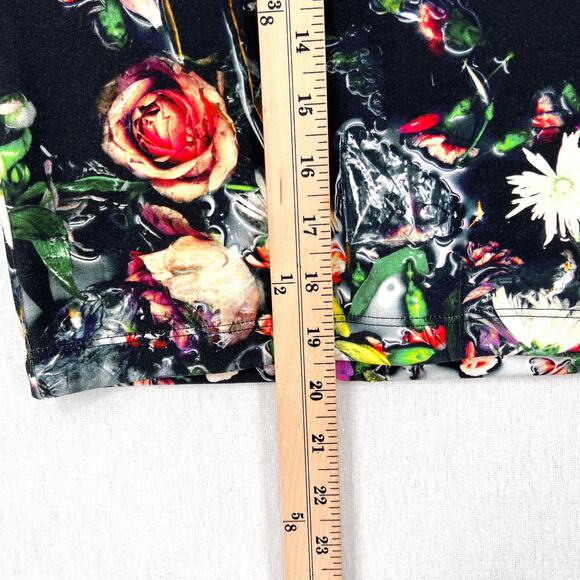 MCQ ALEXANDER MCQUEEN Floral Printed Pencil Skirt Womens XS Black Stretch Knit - Picture 14 of 14